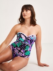 Figleaves Purple Frida Underwired Bandeau Swimsuit Longer Length - Image 3 of 4