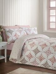 Catherine Lansfield Green Pinsonic Patchwork Reversible Duvet Cover and Pillowcase Set - Image 2 of 5
