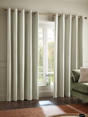 Catherine Lansfield Natural Crinkle Chenille Lined Eyelet Curtains - Image 1 of 4
