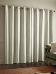 Catherine Lansfield Natural Crinkle Chenille Lined Eyelet Curtains - Image 2 of 4