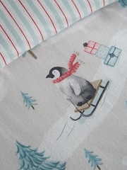 Catherine Lansfield Green Christmas Penguins Brushed Cotton Duvet Cover and Pillowcase Set - Image 4 of 4
