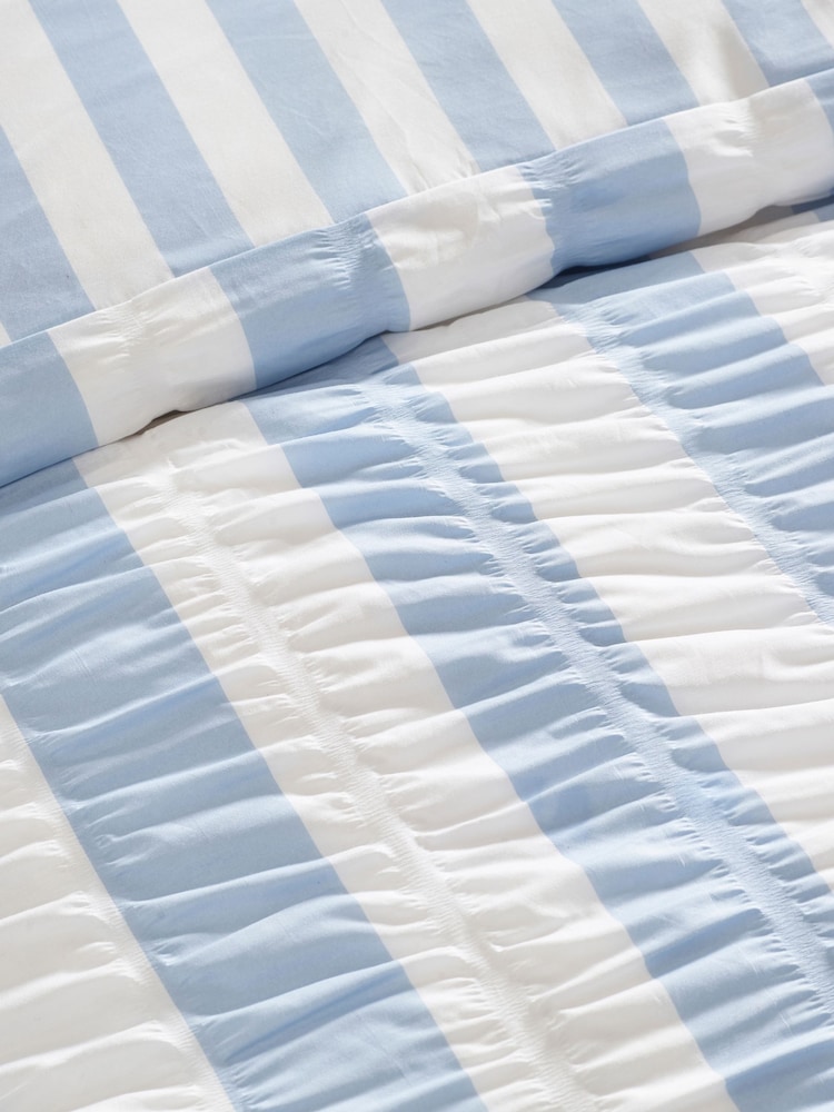 Catherine Lansfield Blue Seersucker Ruffle Stripe Duvet Cover & Pillowcase Set - Image 3 of 3 Catherine Lansfield Blue Seersucker Ruffle Stripe Duvet Cover & Pillowcase Set - Image 3 of 3