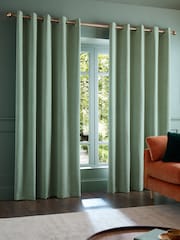 Catherine Lansfield Green Crinkle Chenille Lined Eyelet Curtains - Image 1 of 4
