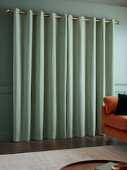 Catherine Lansfield Green Crinkle Chenille Lined Eyelet Curtains - Image 2 of 4