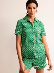 Boden Green Short Sleeve 100% Cotton Pyjama Top - Image 1 of 5