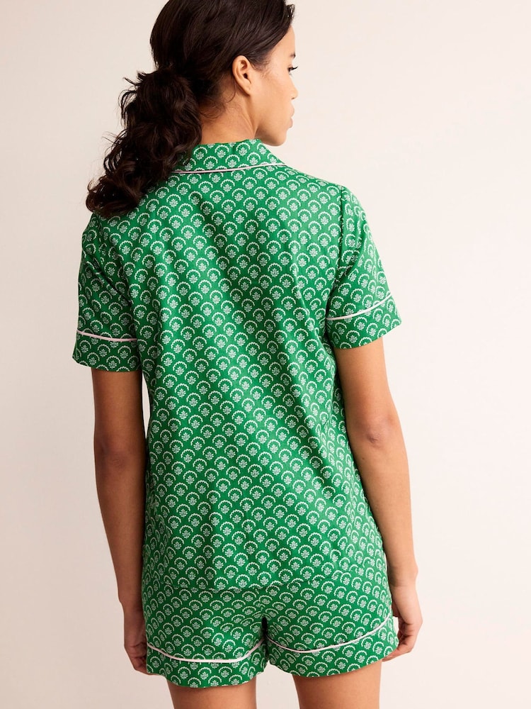 Boden Green Short Sleeve 100% Cotton Pyjama Top - Image 2 of 5