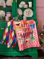 Eleanor Bowmer 2 Pack Pink Christmas Let's Get Merry Cotton Tea Towel - Image 1 of 2