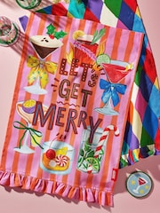Eleanor Bowmer 2 Pack Pink Christmas Let's Get Merry Cotton Tea Towel - Image 2 of 2