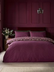 Catherine Lansfield Plum Richmond Floral Reversible Duvet Cover and Pillowcase Set - Image 2 of 4