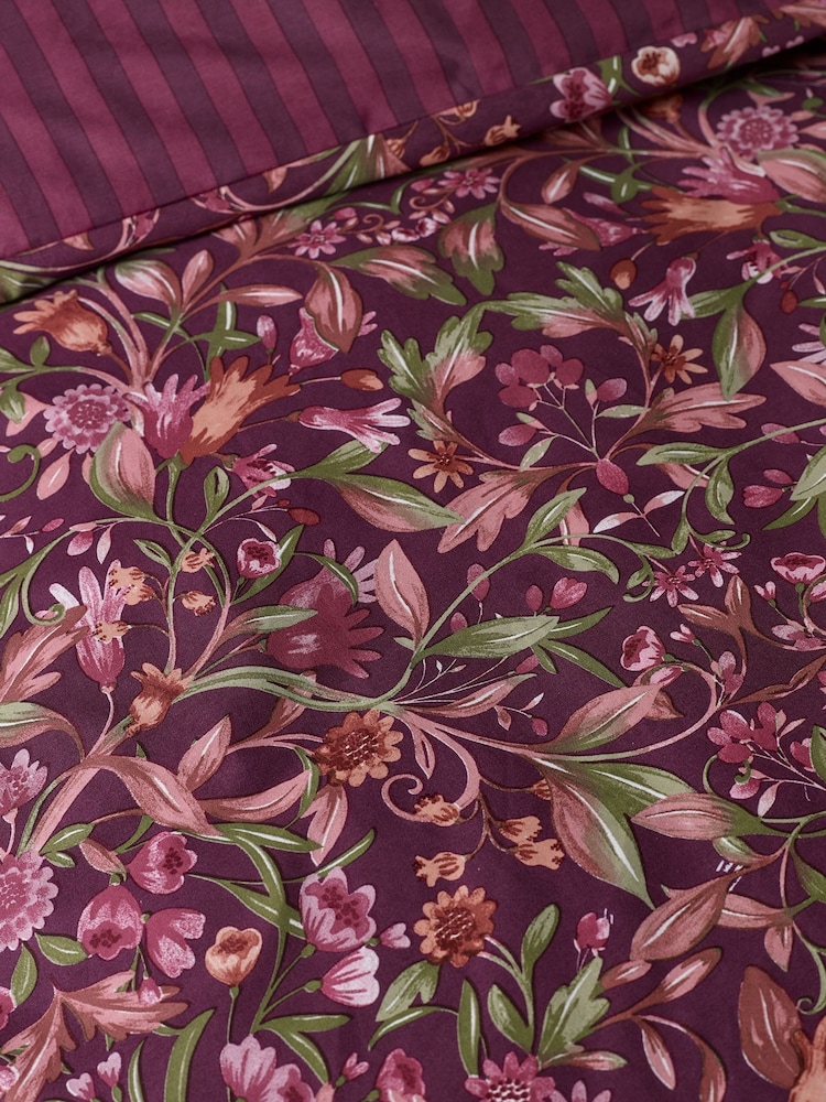 Catherine Lansfield Plum Richmond Floral Reversible Duvet Cover and Pillowcase Set - Image 4 of 4 Catherine Lansfield Plum Richmond Floral Reversible Duvet Cover and Pillowcase Set - Image 4 of 4