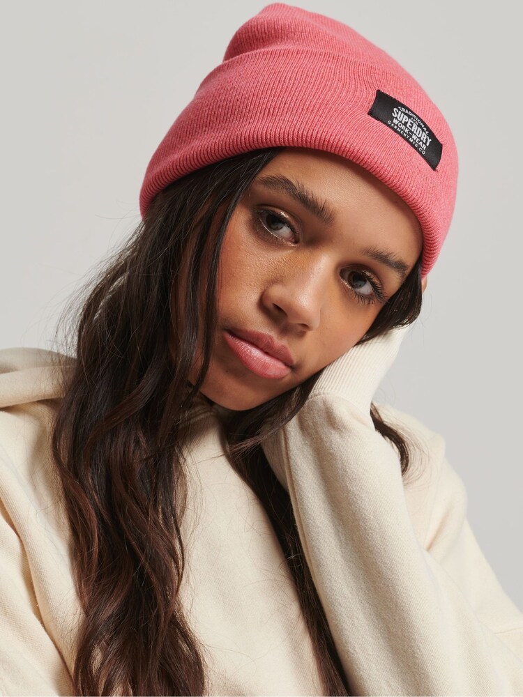 Superdry Pink Classic Knitted Beanie Hat - Image 1 of 3