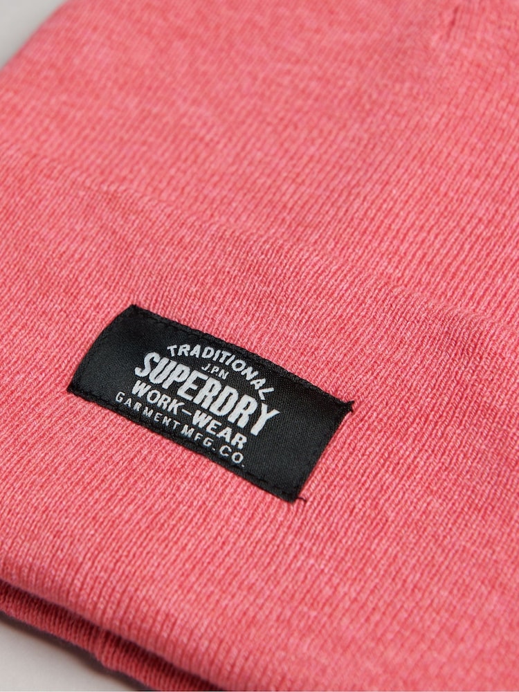 Superdry Pink Classic Knitted Beanie Hat - Image 3 of 3