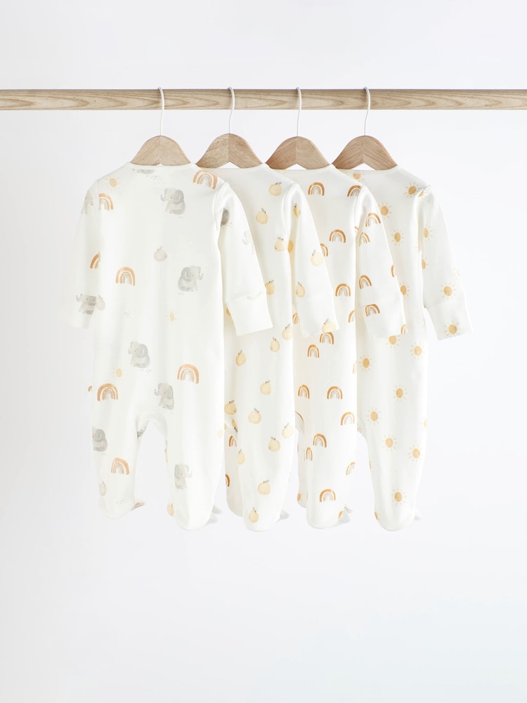 White Rainbow and Elephant Baby 100% Cotton Sleepsuits 4 Pack (0-2yrs) - Image 2 of 8
