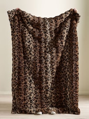 Catherine Lansfield Brown Animal Print Faux Fur Blanket Throw - Image 2 of 3