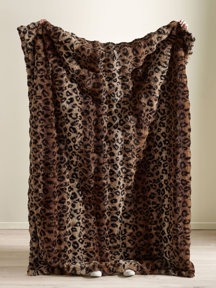 Catherine Lansfield Brown Animal Print Faux Fur Blanket Throw - Image 2 of 3 Catherine Lansfield Brown Animal Print Faux Fur Blanket Throw - Image 2 of 3