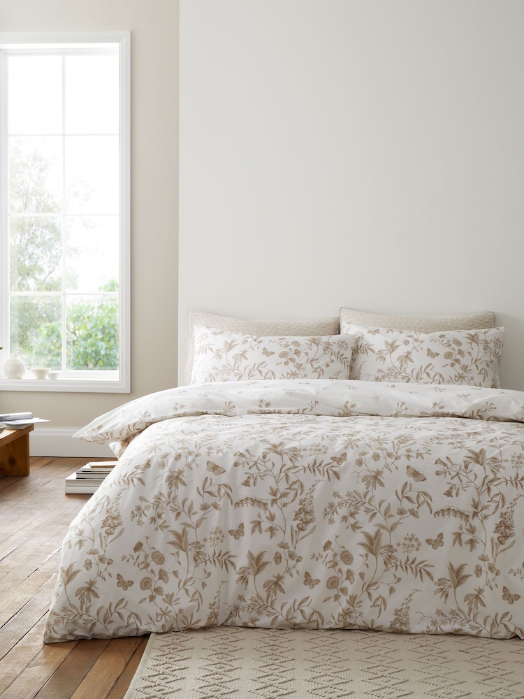 Bianca Natural Thea Floral Cotton Reversible Duvet Cover Set - Image 2 of 5 Bianca Natural Thea Floral Cotton Reversible Duvet Cover Set - Image 2 of 5