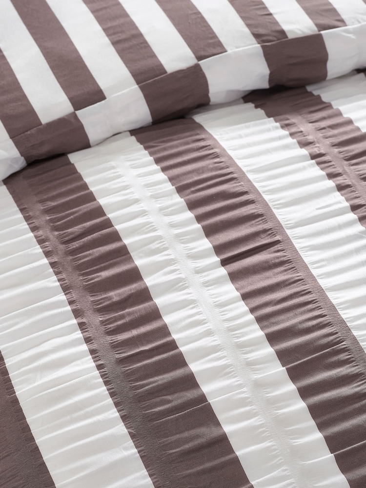 Catherine Lansfield Brown Seersucker Ruffle Stripe Duvet Cover & Pillowcase Set - Image 3 of 3 Catherine Lansfield Brown Seersucker Ruffle Stripe Duvet Cover & Pillowcase Set - Image 3 of 3