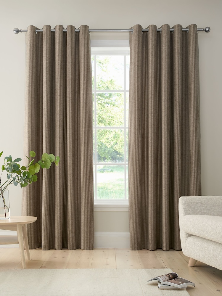 Bianca Natural Chenille Stripe Lined Eyelet Curtains - Image 1 of 5 Bianca Natural Chenille Stripe Lined Eyelet Curtains - Image 1 of 5
