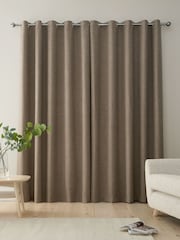 Bianca Natural Chenille Stripe Lined Eyelet Curtains - Image 2 of 5
