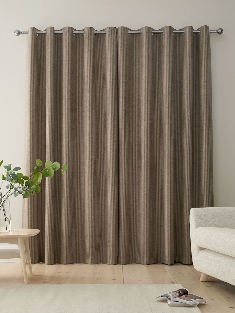 Bianca Natural Chenille Stripe Lined Eyelet Curtains - Image 2 of 5 Bianca Natural Chenille Stripe Lined Eyelet Curtains - Image 2 of 5