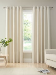 Bianca Cream Chenille Stripe Lined Eyelet Curtains - Image 1 of 5