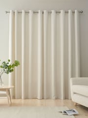 Bianca Cream Chenille Stripe Lined Eyelet Curtains - Image 2 of 5