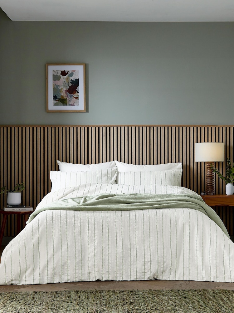 Helena Springfield Green Waffle Stripe Cotton Rich Cover Set - Image 1 of 6 Helena Springfield Green Waffle Stripe Cotton Rich Cover Set - Image 1 of 6