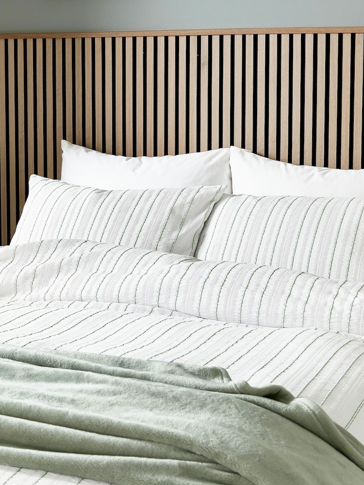 Helena Springfield Green Waffle Stripe Cotton Rich Cover Set - Image 2 of 6 Helena Springfield Green Waffle Stripe Cotton Rich Cover Set - Image 2 of 6