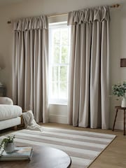 Catherine Lansfield Natural Brushed Texture Ruffle Top Lined Curtains - Image 1 of 4