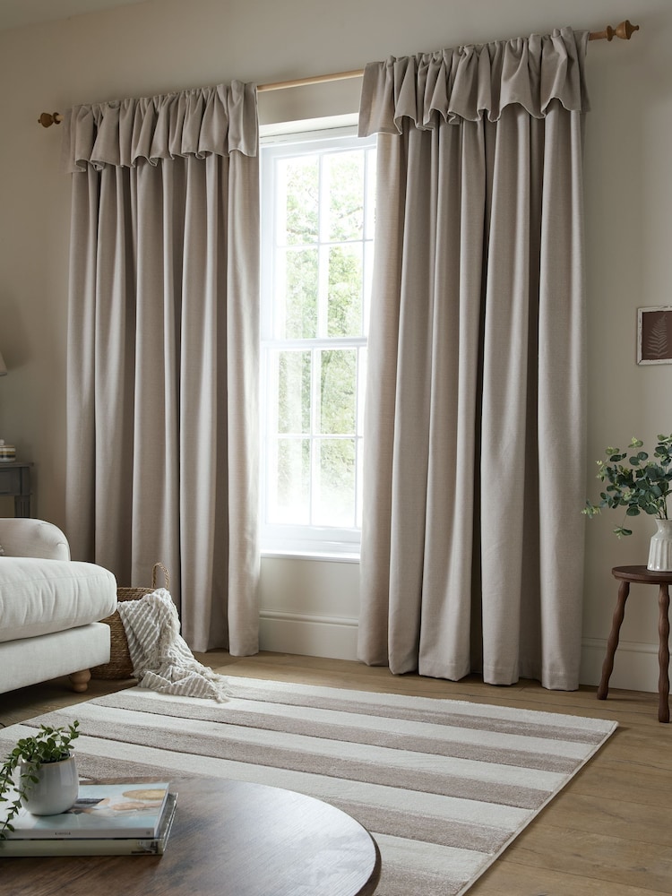 Catherine Lansfield Natural Brushed Texture Ruffle Top Lined Curtains - Image 1 of 4 Catherine Lansfield Natural Brushed Texture Ruffle Top Lined Curtains - Image 1 of 4