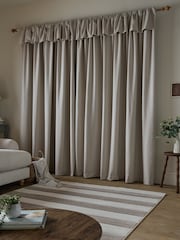 Catherine Lansfield Natural Brushed Texture Ruffle Top Lined Curtains - Image 2 of 4