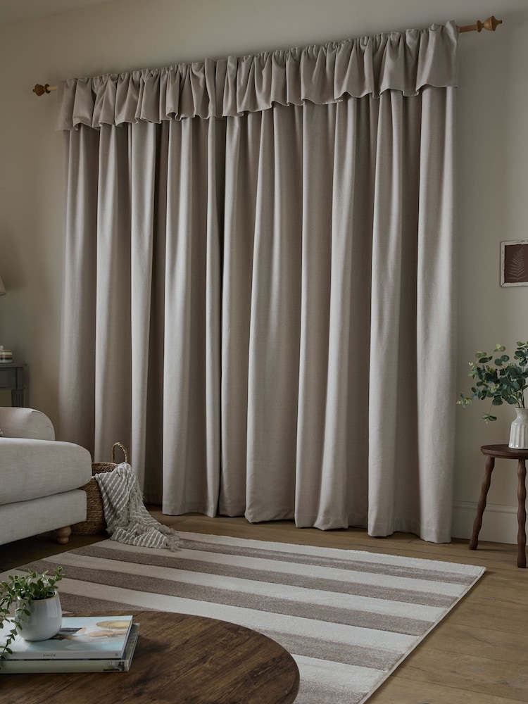 Catherine Lansfield Natural Brushed Texture Ruffle Top Lined Curtains - Image 2 of 4 Catherine Lansfield Natural Brushed Texture Ruffle Top Lined Curtains - Image 2 of 4