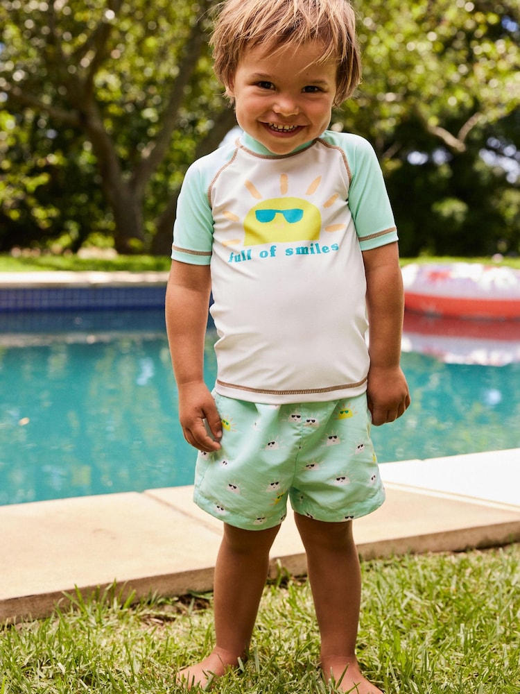 Green/White Smiles Sunsafe Top and Shorts Set (3mths-7yrs) - Image 1 of 8