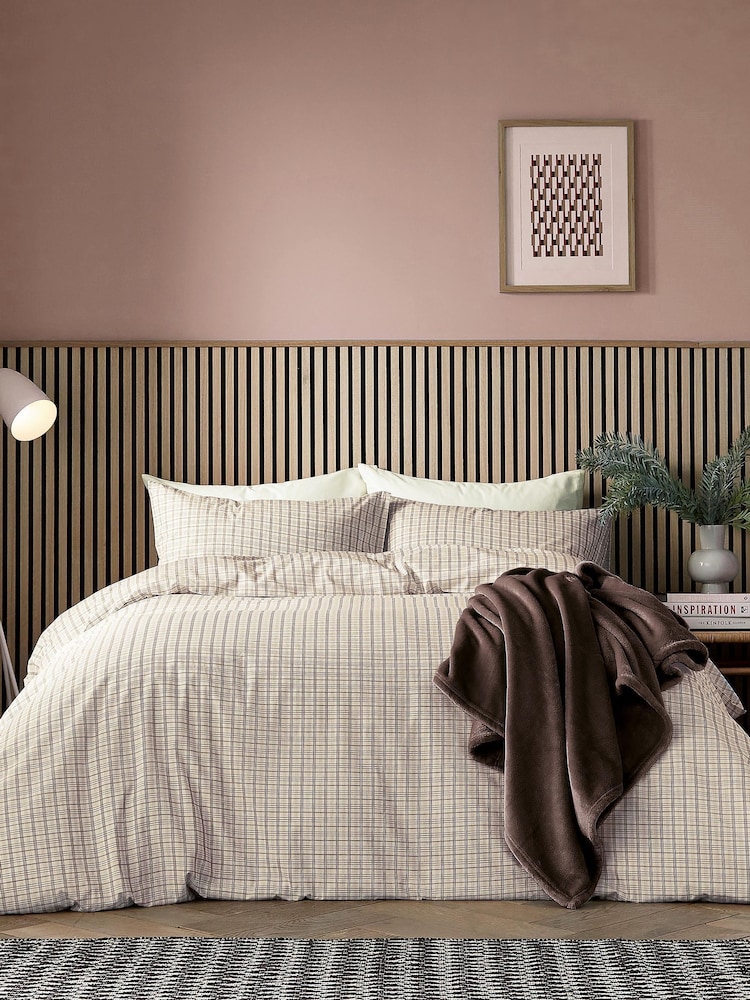 Helena Springfield Chocolate Tranquil Check Cotton Rich Cover Set - Image 1 of 6 Helena Springfield Chocolate Tranquil Check Cotton Rich Cover Set - Image 1 of 6