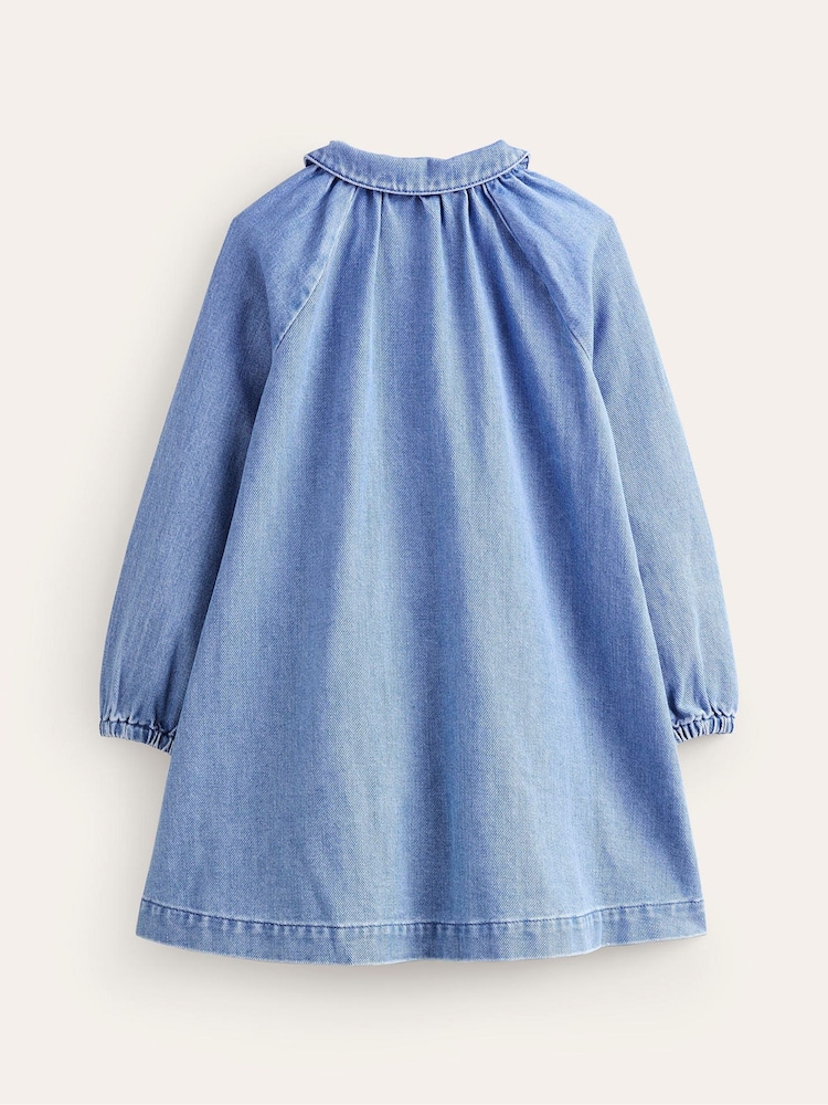 Boden Blue 100% Cotton Appliqué Rainbow Weather Shirt Dress - Image 2 of 4