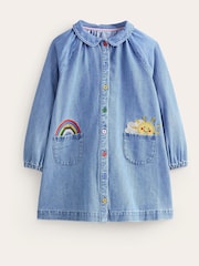 Boden Blue 100% Cotton Appliqué Rainbow Weather Shirt Dress - Image 3 of 4