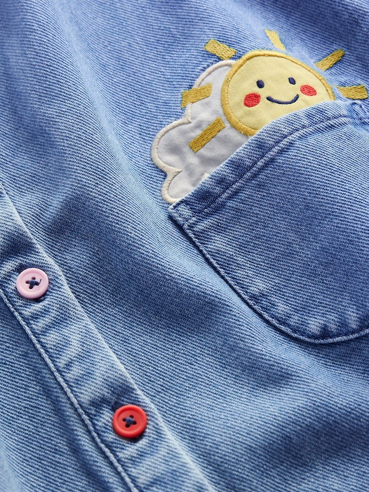 Boden Blue 100% Cotton Appliqué Rainbow Weather Shirt Dress - Image 4 of 4