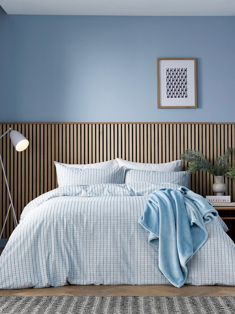 Helena Springfield Blue Tranquil Check Cotton Rich Cover Set - Image 1 of 6 Helena Springfield Blue Tranquil Check Cotton Rich Cover Set - Image 1 of 6