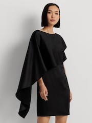 Lauren Ralph Lauren Hiliaycee Satin Cape Cocktail Black Dress - Image 1 of 9