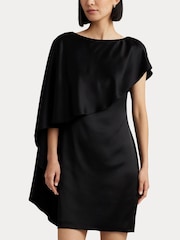 Lauren Ralph Lauren Hiliaycee Satin Cape Cocktail Black Dress - Image 8 of 9