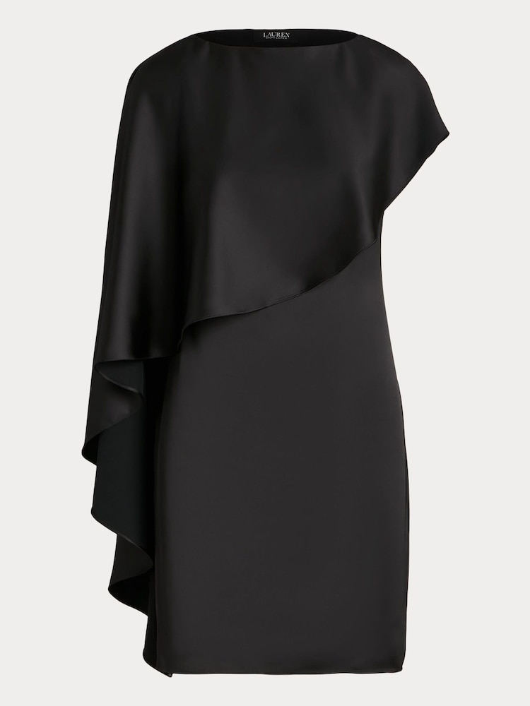 Lauren Ralph Lauren Hiliaycee Satin Cape Cocktail Black Dress - Image 9 of 9