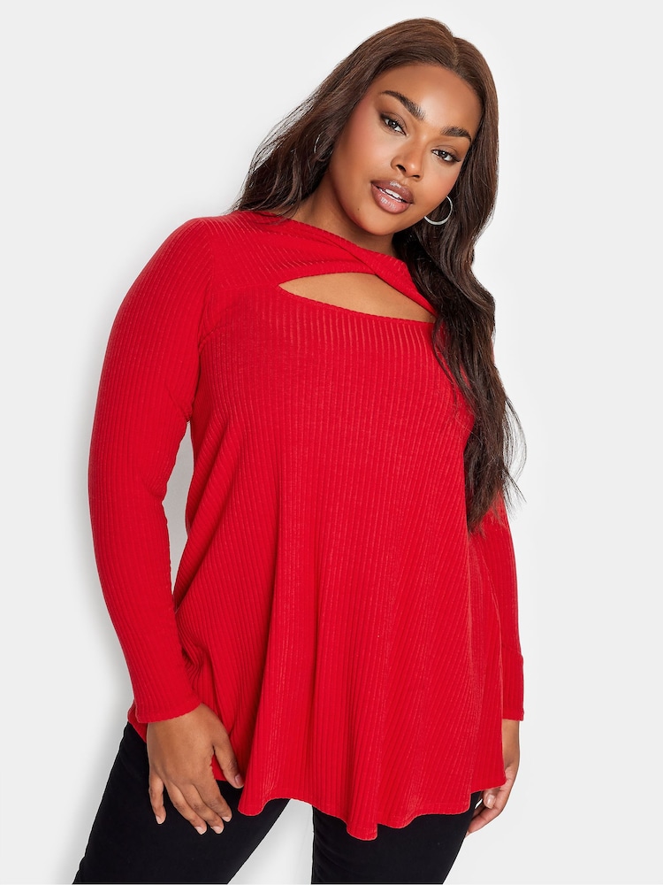 Yours Curve Red Twist Front Rib Swing Top - Image 1 of 3