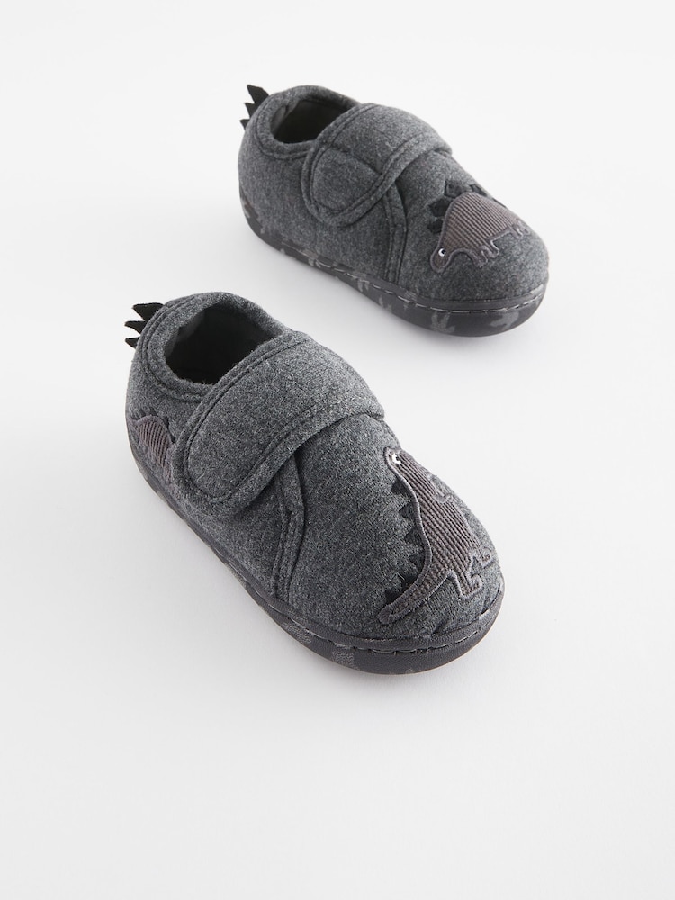 Grey Dino Touch Fastening Cupsole Print Slippers - Image 1 of 5