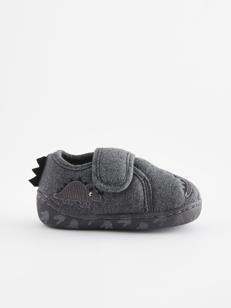 Grey Dino Touch Fastening Cupsole Print Slippers - Image 2 of 5