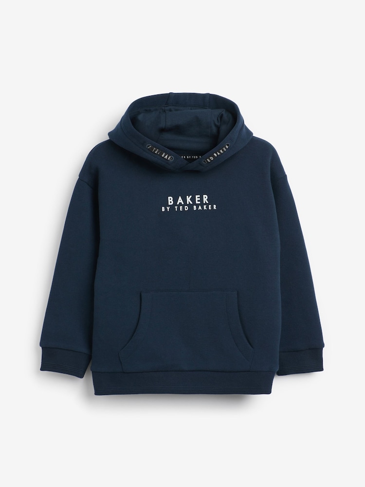 marine - Baker by Ted Baker Overhead 100% Cotton Hoodie - Image 6 of 8