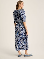 Joules Rosalie Blue & White V-Neck Frill Dress - Image 2 of 7