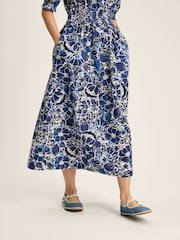 Joules Rosalie Blue & White V-Neck Frill Dress - Image 5 of 7