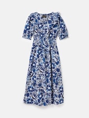 Joules Rosalie Blue & White V-Neck Frill Dress - Image 7 of 7