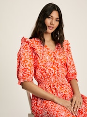 Joules Rosalie Pink V-Neck Frill Dress - Image 3 of 6