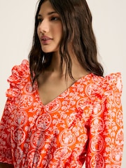 Joules Rosalie Pink V-Neck Frill Dress - Image 4 of 6